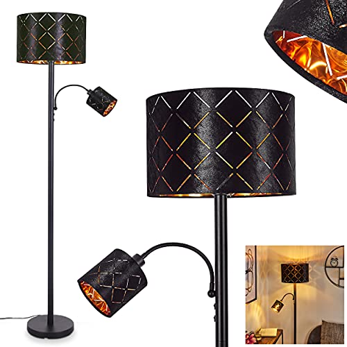 Stehleuchte Arnoya, 2-flammige Bodenlampe aus Metall in Schwarz, modernes Design m. Stoffschirm in Schwarz/Kupfer, 1 x E27 u. 1 x E14, Standlampe m. Schalter am Gehäuse, ohne Leuchtmittel von HOFSTEIN