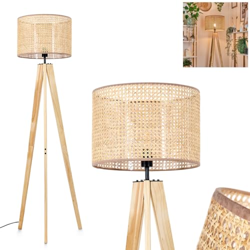 Stehleuchte Barcos, Stehlampe aus Holz/Rattan/Wiener Geflecht in Naturfarben, Leuchte im skandinavischen Design mit rundem Schirm (Ø 40 cm) u. Fußschalter, Höhe 162 cm, 1 x E27, ohne Leuchtmittel von HOFSTEIN