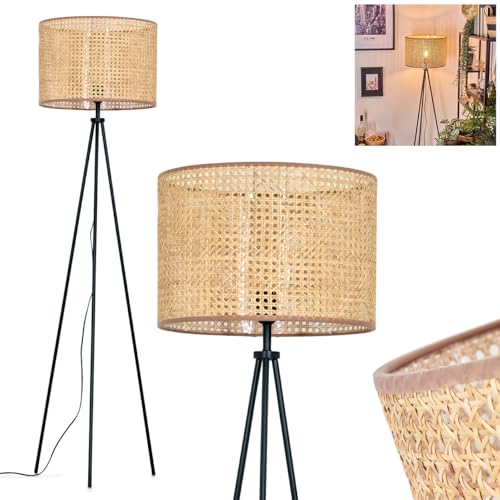 Stehleuchte Barcos, Stehlampe aus Holz/Wiener Geflecht/Rattan in Naturfarben, Leuchte im skandinavischen Design mit rundem Schirm (Ø 40cm) u. Fußschalter, Höhe 155cm, 1x E27, ohne Leuchtmittel von HOFSTEIN