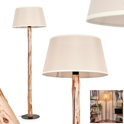 Stehleuchte Bassagoda, moderne Stehlampe aus Holz/Metall/Stoff in Natur/Schwarz/Beige, Leuchte im skandinavischen Design m. rundem Schirm (Ø 45,5cm) u. Fußschalter, Höhe 145cm, E27, ohne Leuchtmittel von HOFSTEIN