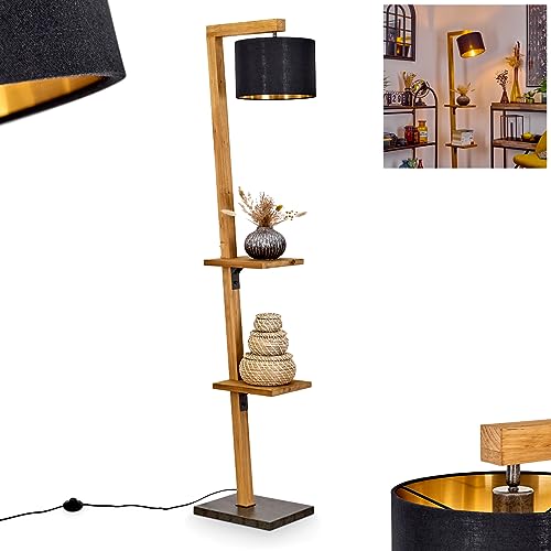 Stehleuchte Baval, moderne Stehlampe aus Metall/Holz/Stoff in Nickel-Antik/Natur/Schwarz/Gold, Standlampe m. verstellbarem Schirm, Fußschalter am Kabel, Ablageflächen, 164cm, 1x E27, ohne Leuchtmittel von HOFSTEIN