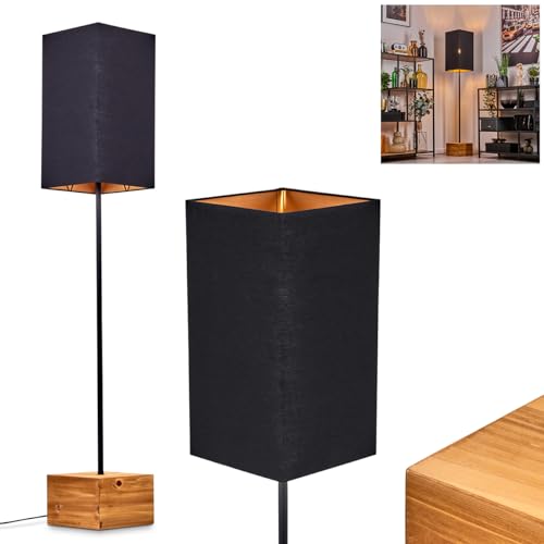 Stehleuchte Geneva, moderne Stehlampe aus Holz/Metall/Stoff in Natur/Schwarz/Goldfarben, Leuchte im skandinavischen Design mit Stoffschirm und Fußschalter, Höhe 150 cm, E27, ohne Leuchtmittel von HOFSTEIN