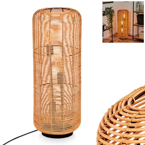 Stehleuchte Mulstrand, moderne Stehlampe aus Metall/Rattan in Schwarz/Natur, Leuchte im Boho-Design mit Schirm in Gitter-Optik, An-/Ausschalter am Kabel und Lichteffekt, 3 x E27, ohne Leuchtmittel von HOFSTEIN