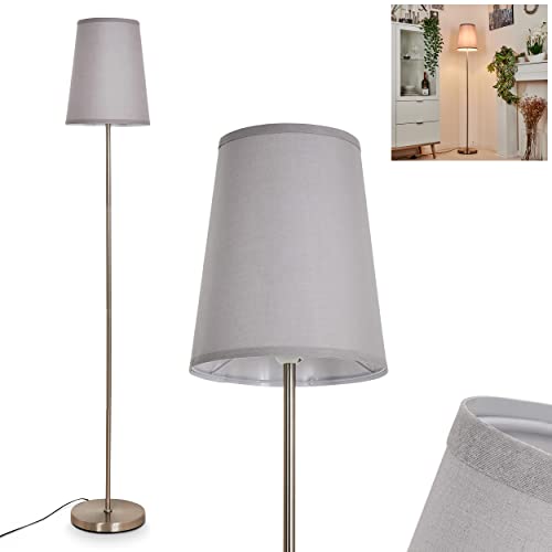 Stehleuchte Snar, Stehlampe aus Metall/Stoff in Nickel-matt/Weiß, Standlampe mit Stoffschirm (Ø 25,5 cm), 1 x E27 max. 60 Watt, Höhe 150 cm, mit Fußschalter am Kabel von HOFSTEIN