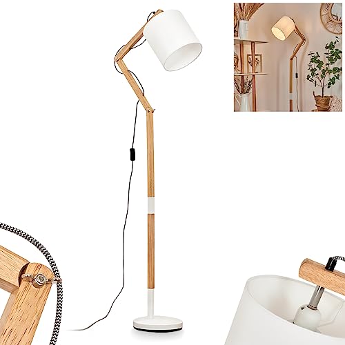Stehleuchte Tukchor, moderne Stehlampe aus Metall/Stoff/Holz in Weiß/Naturfarben, Standlampe mit verstellbarem Schirm (Ø 21 cm) und Fußschalter am Kabel, Höhe max. 180 cm, 1 x E27, ohne Leuchtmittel von HOFSTEIN