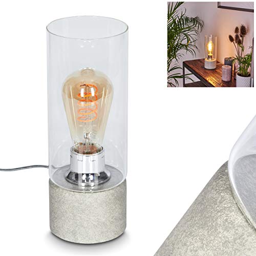 Tischleuchte Kumotu, Nachttischlampe aus Granit in grau und transparenten Glas, 1-flammige Tischlampe mit Schalter am Kabel, 1 x E27,ohne Leuchtmittel von HOFSTEIN