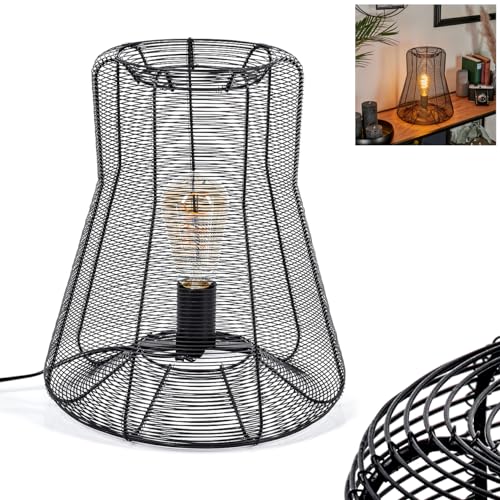 Tischleuchte Oravi, moderne Tischlampe aus Metall in Schwarz, Nachttischlampe mit Schirm in Gitter-Optik, Höhe 33,5 cm, mit An-/Ausschalter am Kabel und Lichteffekt, 1 x E27, ohne Leuchtmittel von HOFSTEIN
