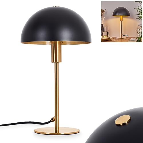 Tischleuchte Tati, moderne Nachttischlampe aus Metall in Schwarz/Messingfarben, runde Tischlampe im Retro-/Vintage Design, Ø 20cm, Höhe 35cm, mit An-/Ausschalter am Kabel, 1 x E14, ohne Leuchtmittel von HOFSTEIN