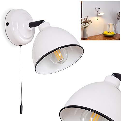 Wandlampe Catharine, moderne Wandleuchte aus Metall in Weiß/Schwarz 1-flammig, 1 x E14,mit verstellbarem Strahler, mit Zugschalter zum An- und Ausschalten, ohne Leuchtmittel von HOFSTEIN
