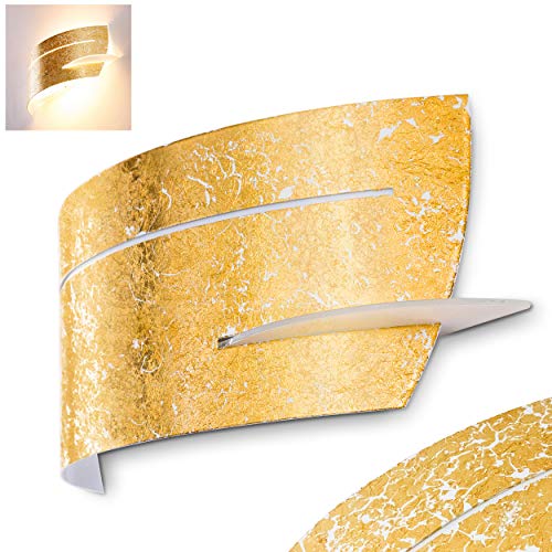 Wandlampe Novara aus Metall/Glas in Gold, moderne Wandleuchte mit Up & Down-Effekt, 1 x E27 max. 40 Watt, Innenwandleuchte mit Blattgold-Effekt, geeignet für LED Leuchtmittel von HOFSTEIN