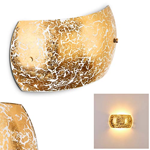 Wandlampe Pilar in Gold/Weiß, moderne Wandleuchte aus Glas mit Lichteffekt, 2 x E14-Fassung, Innenwandleuchte mit Up & Down-Effekt in Blattgold-Optik, ohne Leuchtmittel von HOFSTEIN