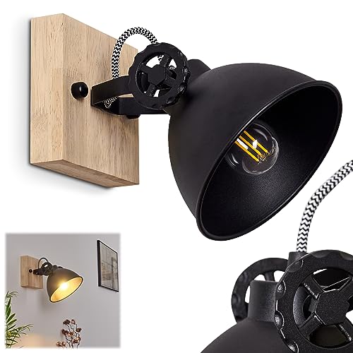 HOFSTEIN Wandlampe Svanfolk, Wandleuchte aus Metall und Holz in Schwarz/Braun, 1-flammig, mit verstellbarem Strahler, 1 x E14-Fassung, Retro/Vintage Design, ohne Leuchtmittel von HOFSTEIN