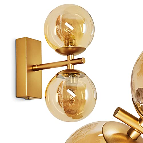 Wandleuchte Alden, Vintage Wandlampe aus Metall in Messing mit Glasschirm in Champagner, mit Lichtspiel an der Wand, 2-flammig, 2 x G9, ohne Leuchtmittel Wandleuchte Alden, Vintage Wandlampe aus Metall in Messing mit Glasschirm in Champagner, mit Lichtspiel an der Wand, 2-flammig, 2 x G9, ohne Leuchtmittel von HOFSTEIN