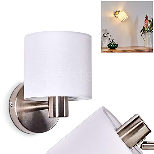 Wandleuchte Alsen, Wandlampe aus Metall/Stoff in Nickel-matt/Weiß, 1-flammig, 1 x E14-Fassung, verstellbarer Wandspot mit Stoff-Schirm im Retro/Vintage-Desgin, ohne Leuchtmittel von HOFSTEIN