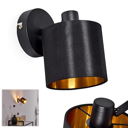 Wandleuchte Alsen, Wandlampe aus Metall/Stoff in Schwarz/Gold, 1-flammig, 1 x E14-Fassung, verstellbarer Wandspot mit Stoff-Schirm im Retro/Vintage-Desgin, ohne Leuchtmittel von HOFSTEIN