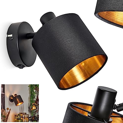 Wandleuchte Alsen, moderne Wandlampe aus Metall/Stoff in Schwarz/Goldfarben, Wandspot mit Stoffschirm (Ø 12 cm) im Retro/Vintage-Design mit An-/Ausschalter, 1-flammig, 1 x E14, ohne Leuchtmittel von HOFSTEIN
