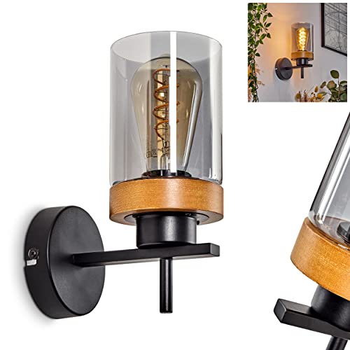 Wandleuchte Amignon, moderne Wandlampe aus Metall/Holz/Rauchglas in Schwarz/Natur, Leselampe mit Glasschirm, 1 x E27, ohne Leuchtmittel Wandleuchte Amignon, moderne Wandlampe aus Metall/Holz/Rauchglas in Schwarz/Natur, Leselampe mit Glasschirm, 1 x E27, ohne Leuchtmittel von HOFSTEIN