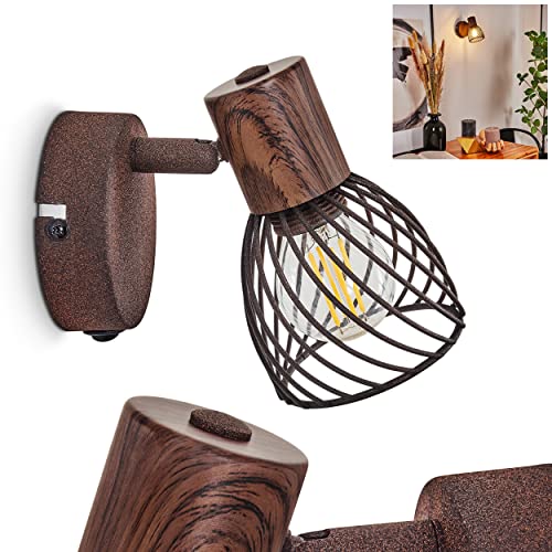 Wandleuchte Arjen, verstellbare Wandlampe aus Metall/Holz in Rost/Braun, 1-flammig, 1 x E14-Fassung, Wandspot im Retro/Vintage Design m. An-/Ausschalter am Gehäuse, ohne Leuchtmittel von HOFSTEIN