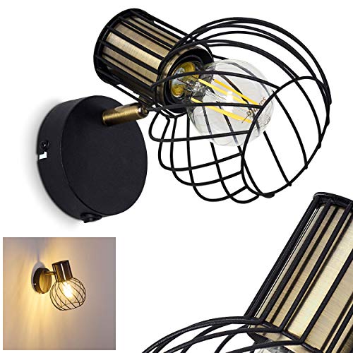 Wandleuchte Bacau, verstellbare Wandlampe aus Metall in Schwarz/Gold, 1-flammig, 1 x E27, Retro/Vintage Wandspot, An-/Ausschalter am Gehäuse, Lichteffekt durch Gitter-Optik, ohne Leuchtmittel von HOFSTEIN