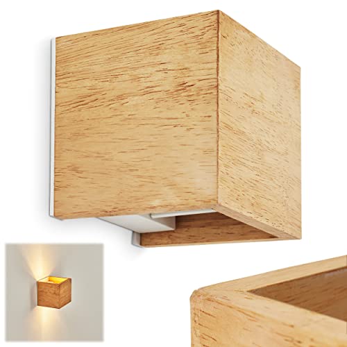 HOFSTEIN Wandleuchte Badajoz, moderne Wandlampe aus Holz/Metall in Natur/Weiß, eckige Leuchte mit verschiedenen Lichteffekten, Up & Down Leuchte, 1-flammig, 1 x G9, ohne Leuchtmittel von HOFSTEIN