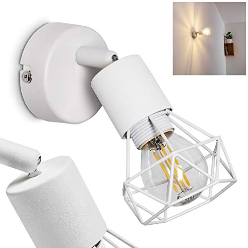 Wandleuchte Baripada, verstellbare Wandlampe aus Metall in Weiß, 1-flammig, 1 x E14, Wandspot im Retro/Vintage Design in Gitter-Optik mit Lichteffekt, ohne Leuchtmittel von HOFSTEIN