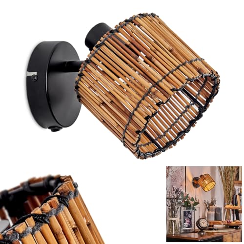 Wandleuchte Cando, verstellbare Wandlampe aus Metall/Bambus in Schwarz/Natur, Leuchte im modernen Design mit verstellbarem Schirm (Ø 12 cm), 1-flammig, 1 x E14, ohne Leuchtmittel von HOFSTEIN