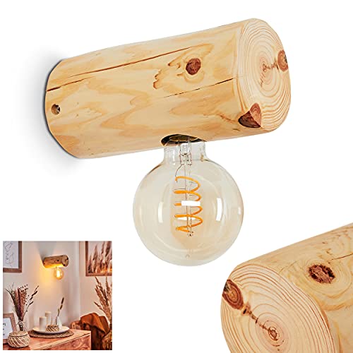 Wandleuchte Canedo, moderne Wandlampe aus Holz in Natur im skandinavischen Design, 1-flammig, 1 x E27, Wandspot im Retro/Vintage Design m. Lichteffekt, ohne Leuchtmittel von HOFSTEIN