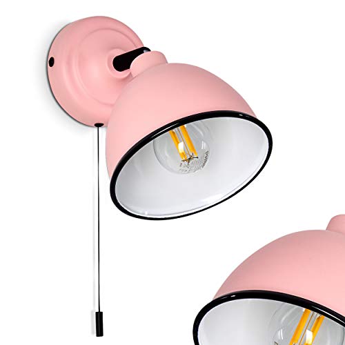 Wandleuchte Catharine, verstellbare Wandlampe aus Metall in Rosa/Weiß/Schwarz, 1-flammig, 1 x E14-Fassung, Wandspot im Retro-Design, mit Zugschnur zum An-/Ausschalten, ohne Leuchtmittel von HOFSTEIN