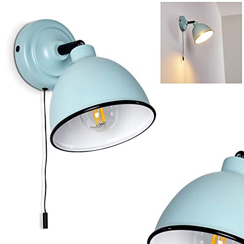 Wandleuchte Catharine, verstellbare Wandlampe aus Metall in Türkis/Weiß/Schwarz, 1-flammig, 1 x E14-Fassung, Wandspot im Retro-Design, mit Zugschnur zum An-/Ausschalten, ohne Leuchtmittel von HOFSTEIN