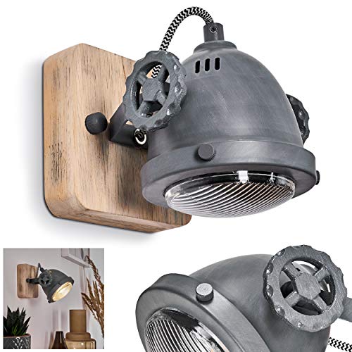 Wandleuchte Herford, verstellbare Wandlampe aus Metall/Holz/Glas in Grau/Braun/Natur, 1-flammig, 1 x GU10 Fassung, Wandspot im Retro/Vintage Design, ohne Leuchtmittel Wandleuchte Herford, verstellbare Wandlampe aus Metall/Holz/Glas in Grau/Braun/Natur, 1-flammig, 1 x GU10 Fassung, Wandspot im Retro/Vintage Design, ohne Leuchtmittel von HOFSTEIN