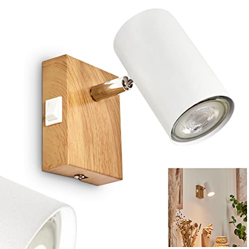 Wandleuchte Javel, Wandlampe aus Metall in Natur/Holzoptik/Chrom/Weiß, 1-flammig, 1 x GU10, ohne Leuchtmittel, Moderne Leselampe mit Up & Down Lichteffekt & An & Ausschalter, 1 verstellbarer Spot von HOFSTEIN