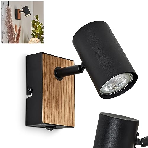 Wandleuchte Javel, verstellbare Wandlampe aus Metall/Holz in Schwarz/Natur, 1-flammig, 1 x GU10 max. 25 Watt, moderne Leselampe mit verstellbarem Spot & An- & Ausschalter am Gehäuse von HOFSTEIN