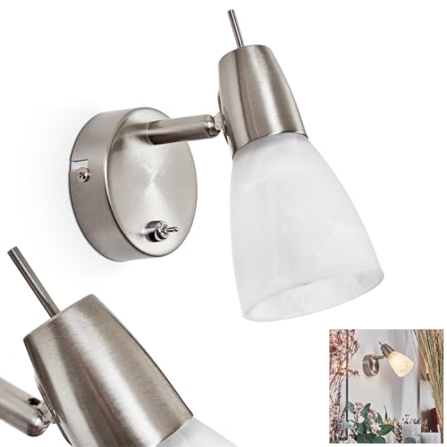 Wandleuchte Lejsta, moderne Wandlampe aus Metall/Glas in Nickel-matt/Milchglas, verstellbarer Schirm (Ø 7 cm) u. An-/Ausschalter am Gehäuse, 1 x G10, inkl. Leuchtmittel, 4 Watt, 420 Lumen, 3000 Kelvin von HOFSTEIN