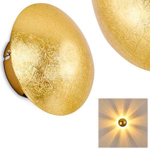 HOFSTEIN Wandlampe Mezia, runde Wandleuchte aus Metall in Gold mit Lichtspiel an der Wand, 1 x G9, Innenwandleuchte mit Strahlen-Effekt in Struktur-Gold-Optik, ohne Leuchtmittel von HOFSTEIN