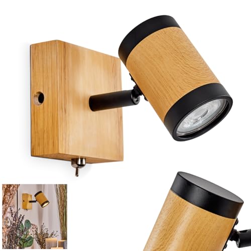 Wandleuchte Martim, verstellbare Wandlampe aus Holz/Metall in Natur/Schwarz, Leuchte im skandinavischen Design mit verstellbarem Schirm (Ø 5cm), An-/Ausschalter am Gehäuse, 1x GU10, ohne Leuchtmittel von HOFSTEIN