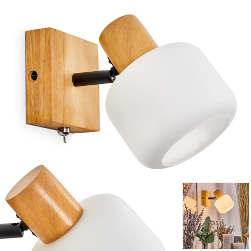 Wandleuchte Miguas, verstellbare Wandlampe aus Holz/Metall/Glas in Natur/Schwarz/Weiß, Leuchte im skandinavischen Design m. verstellbarem Schirm (Ø 8,5cm) u. An-/Ausschalter, 1x E14, ohne Leuchtmittel von HOFSTEIN