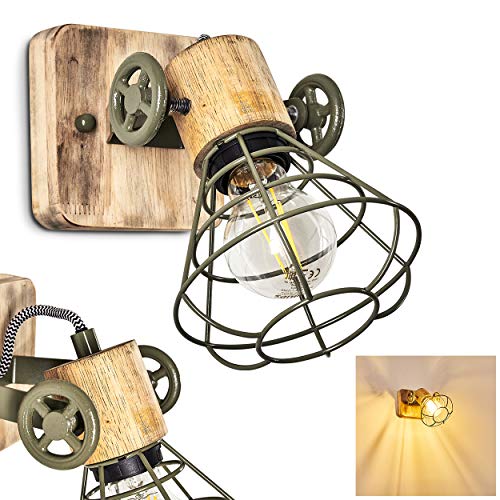 Wandleuchte Nifun, verstellbare Wandlampe aus Metall/Holz in Gün/Braun, 1-flammig, 1 x E27-Fassung, Wandspot mit Gitter im Retro/Vintage Design, ohne Leuchtmittel von HOFSTEIN