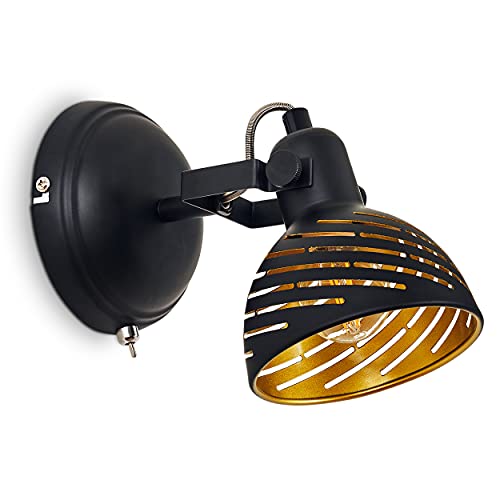 Wandleuchte Osina, moderne Wandlampe aus Metall in Schwarz/Goldfarben mit verstellbarem Strahler, Leuchte im Retro/Vintage-Design mit Lichteffekt, 1-flammig, 1 x E14, ohne Leuchtmittel von HOFSTEIN