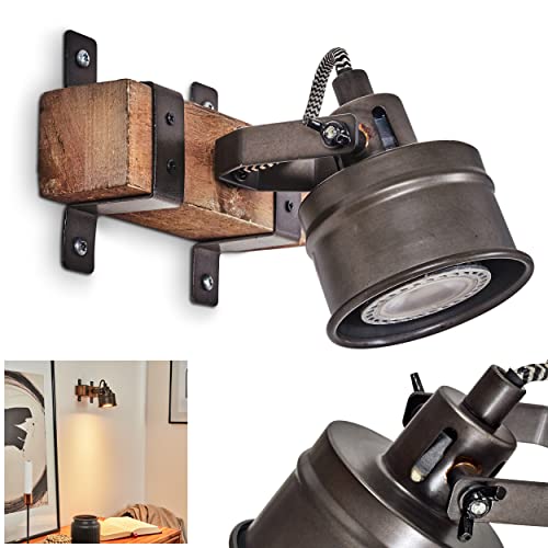 HOFSTEIN Wandleuchte Pehefito, Wandlampe aus Metall/Holz in Braun/Schwarz/Grau, Leuchte im Industrial-Design mit verstellbarem Strahler, 1-flammig, 1 x GU10, ohne Leuchtmittel von HOFSTEIN