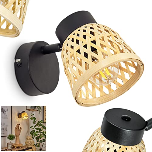 Wandleuchte Rombarral, moderne Wandlampe, Metall/Rattan in Schwarz/Natur, verstellbare Leuchte im skandinavischen Design mit Schirm in Gitter-Optik und Lichteffekt, 1-flammig, E14, ohne Leuchtmittel von HOFSTEIN