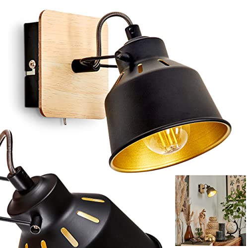 Wandleuchte Safari, Wandlampe aus Metall/Holz in Schwarz/Chrom/Gold/Hellbraun, verstellbare Leuchte, Retro-/Vintage-Design, Lichteffekt u. An-/Ausschalter am Gehäuse, 1-flammig, E14, ohne Leuchtmittel von HOFSTEIN