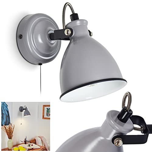 Wandleuchte Selki, moderne Wandlampe aus Metall in Grau matt/Weiß/Schwarz mit verstellbarem Strahler, Leuchte im Retro/Vintage-Design mit Zugschnur am Gehäuse, 1-flammig, 1 x E14, ohne Leuchtmittel Wandleuchte Selki, moderne Wandlampe aus Metall in Grau matt/Weiß/Schwarz mit verstellbarem Strahler, Leuchte im Retro/Vintage-Design mit Zugschnur am Gehäuse, 1-flammig, 1 x E14, ohne Leuchtmittel von HOFSTEIN