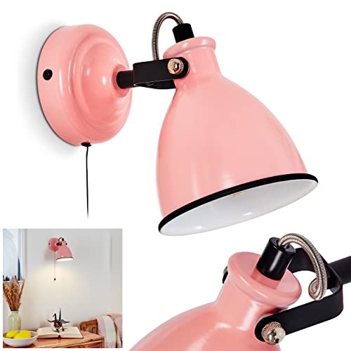 Wandleuchte Selki, moderne Wandlampe aus Metall in Pink glänzend/Weiß/Schwarz mit verstellbarem Strahler, Leuchte im Retro/Vintage-Design mit Zugschnur am Gehäuse, 1-flammig, E14, ohne Leuchtmittel von HOFSTEIN