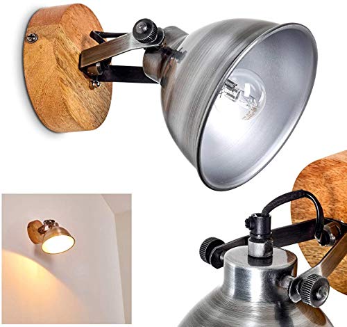 Wandleuchte Svanfolk, Wandlampe aus Metall und Holz in Zink/Natur, 1-flammig, mit verstellbarem Strahler, 1 x E14-Fassung, Retro/Vintage Design, ohne Leuchtmittel von HOFSTEIN