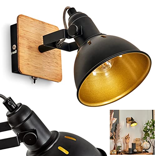 Wandleuchte Tina, Wandlampe aus Metall/Holz in Schwarz/Chrom/Gold/Natur, verstellbare Leuchte im Retro-/Vintage-Design, Lichteffekt u. An-/Ausschalter am Gehäuse, 1-flammig, 1 x E14, ohne Leuchtmittel von HOFSTEIN