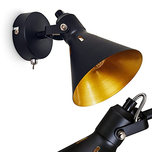 Wandleuchte Upiano, moderne Wandlampe aus Metall in Schwarz/Goldfarben mit verstellbarem Strahler, Leuchte im Retro/Vintage-Design mit Lichteffekt, 1-flammig, 1 x E14, ohne Leuchtmittel von HOFSTEIN