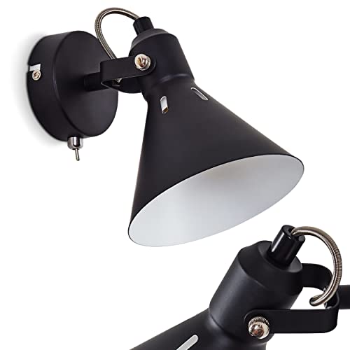 Wandleuchte Upiano, moderne Wandlampe aus Metall in Schwarz/Weiß mit verstellbarem Strahler, Leuchte im Retro/Vintage-Design mit Lichteffekt, 1-flammig, 1 x E14, ohne Leuchtmittel von HOFSTEIN