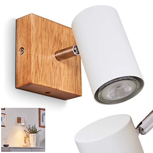 Wandleuchte Zuoz, Wandlampe aus Metall in weiß und Holz, Vintage/Retro Look Zimmerlampe, Leuchtenkopf ist dreh- und schwenkbar, 1 x GU10,ohne Leuchtmittel von HOFSTEIN