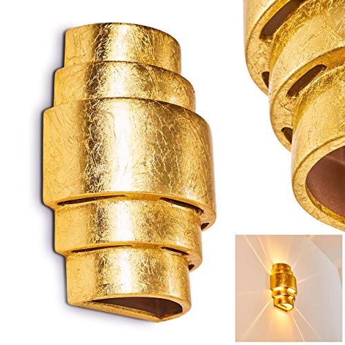 HOFSTEIN Wandlampe Handan aus Keramik in Gold, Wandleuchte mit Up & Down-Effekt, 1 x E27-Fassung, Innenwandleuchte mit Blattgold-Effekt, ohne Leuchtmittel von HOFSTEIN