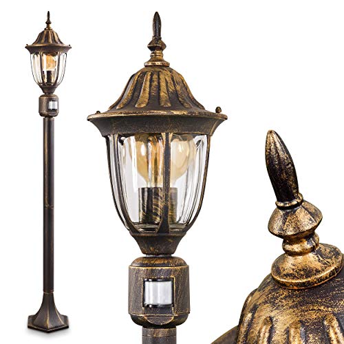Außenleuchte Ribadeo mit Bewegungsmelder, Kandelaber in antikem Look, Aluguß in Schwarz/Gold mit Klarglas-Scheiben, Wegeleuchte 110 cm, Retro/Vintage Gartenlampe, E27-Fassung, je max. 60 Watt, IP44 Außenleuchte Ribadeo mit Bewegungsmelder, Kandelaber in antikem Look, Aluguß in Schwarz/Gold mit Klarglas-Scheiben, Wegeleuchte 110 cm, Retro/Vintage Gartenlampe, E27-Fassung, je max. 60 Watt, IP44 von HOFSTEIN